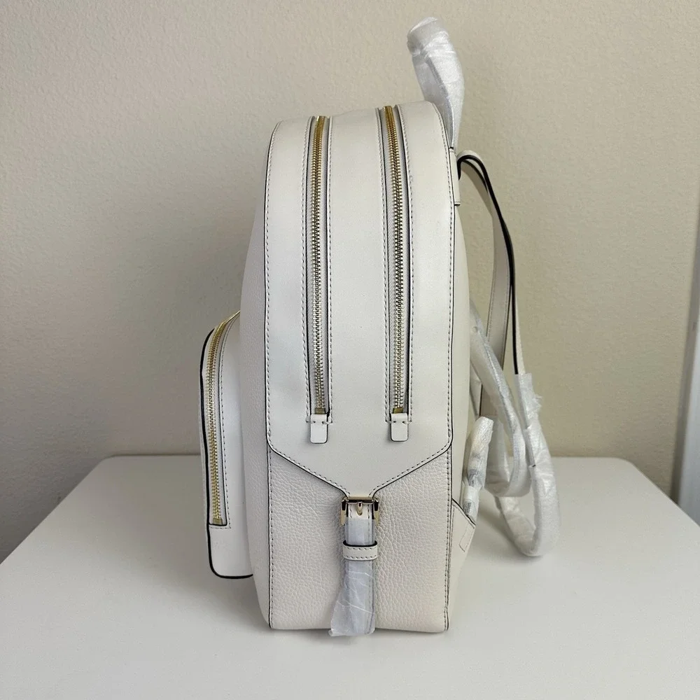 MICHAEL KORS Jaycee Large Backpack Pebbled Cream Leather Zip Multi Pocket Travel